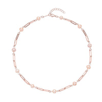 White Freshwater Pearl Paper Clip Chain Station Necklace 18-20 Inches in Stainless Steel