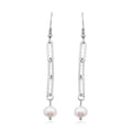 White Freshwater Pearl Paper Clip Chain Earrings in Stainless Steel - Sticky add to cart bar