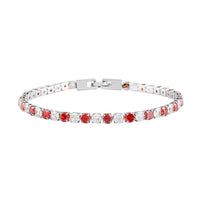 Simulated Red and White Diamond Tennis Bracelet in Silvertone (7.50 In) 9.90 ctw