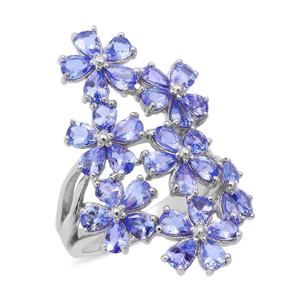 Tanzanite Floral Ring in Sterling Silver 4.25 ctw