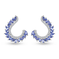 Tanzanite Ear Climber Earrings, White Zircon Accent Earrings, Tanzanite Earrings,  Sterling Silver Earrings, Gifts For Her, Fashion Earrings 2.85 ctw