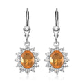 Jalisco Fire Opal and White Zircon Sunburst Lever Back Earrings in Platinum Over Sterling Silver 3.35 ctw - Sticky add to cart bar