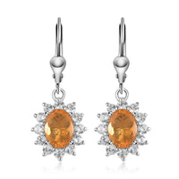 Jalisco Fire Opal and White Zircon Sunburst Lever Back Earrings in Platinum Over Sterling Silver 3.35 ctw