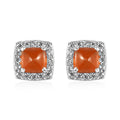 Jalisco Fire Opal and Natural White Zircon Stud Earrings in Platinum Over Sterling Silver 1.60 ctw - Sticky add to cart bar