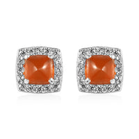 Jalisco Fire Opal and Natural White Zircon Stud Earrings in Platinum Over Sterling Silver 1.60 ctw