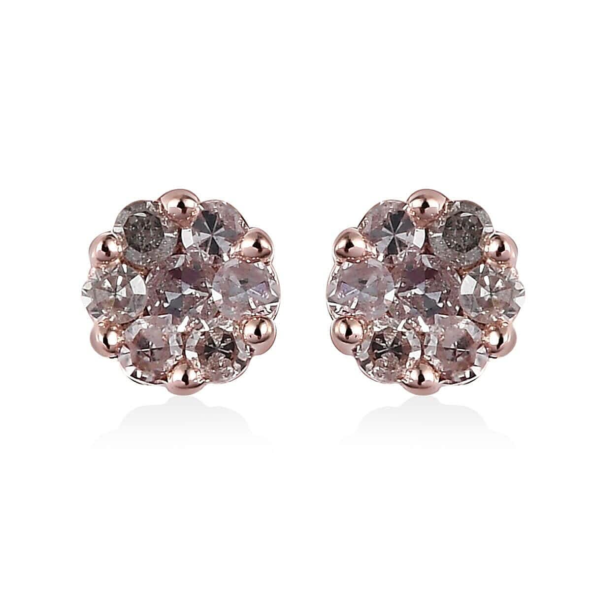 Pressure Set Natural Pink Diamond Stud Earrings in Vermeil Rose Gold Over Sterling Silver 0.15 ctw