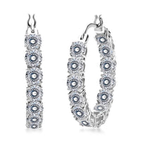 Doorbuster Moissanite Inside Out Hoop Earrings in Rhodium Over Sterling Silver 8.40 Grams 12.25 ctw