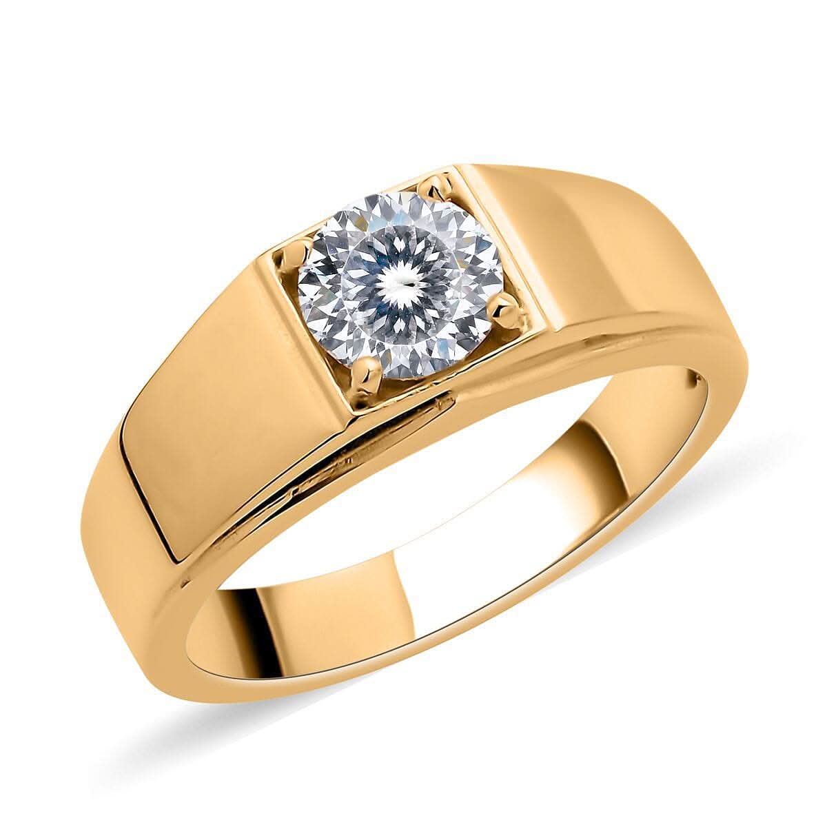 Doorbuster 120 Facet Moissanite Men's Ring in Vermeil Yellow Gold Over Sterling Silver 8.50 Grams 1.40 ctw