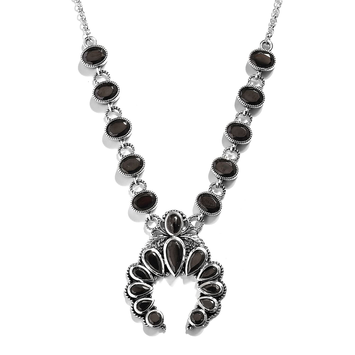Artisan Crafted Elite Shungite Squash Blossom Necklace 18 Inches in Sterling Silver 8.35 ctw