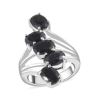 Australian Black Sapphire 5 Stone Ring in Platinum Over Sterling Silver 5.40 ctw