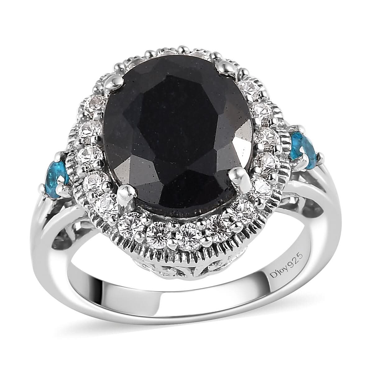 Australian Black Sapphire and Multi Gemstone Ring in Platinum Over Sterling Silver 6.70 ctw