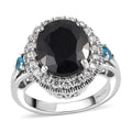 Australian Black Sapphire and Multi Gemstone Ring in Platinum Over Sterling Silver 6.70 ctw - Sticky add to cart bar