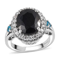 Australian Black Sapphire and Multi Gemstone Ring in Platinum Over Sterling Silver 6.70 ctw