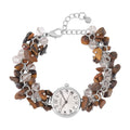 Strada Japanese Movement Yellow Tiger's Eye Chips and Glass Bracelet Watch in Stainless Steel (22.85mm) (7.00- 8.5 In) 20.00 ctw - Sticky add to cart bar