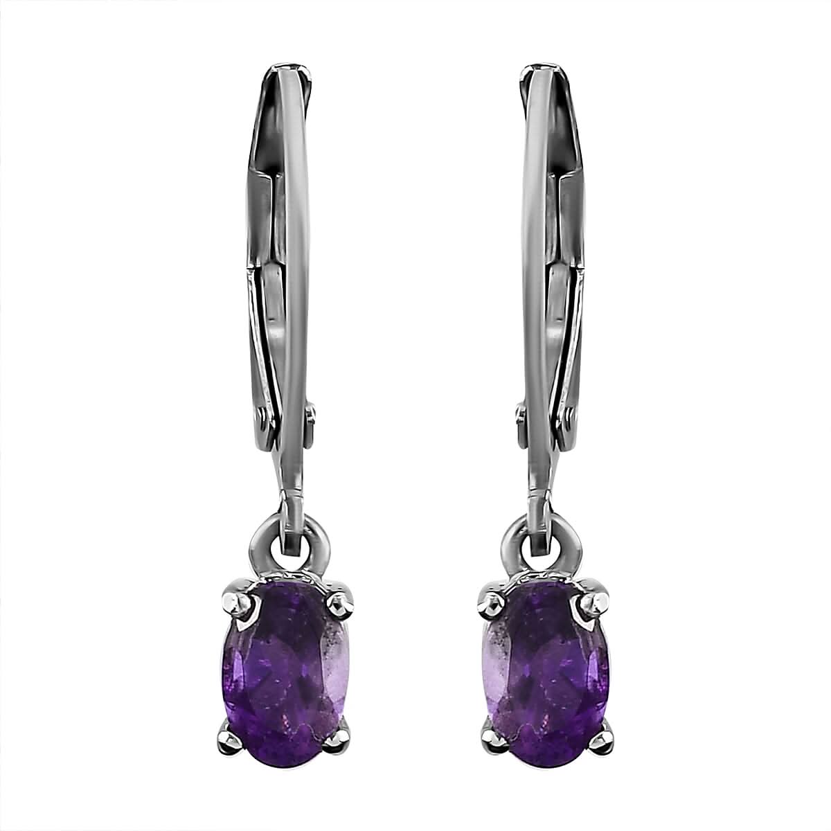 Amethyst Solitaire Lever Back Earrings in Stainless Steel 1.00 ctw