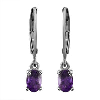 Amethyst Solitaire Lever Back Earrings in Stainless Steel 1.00 ctw