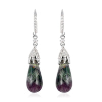 Multi Fluorite and Natural White Zircon Earrings in Rhodium Over Stainless Steel 25.00 ctw