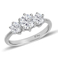 Moissanite 3 Stone Ring in Platinum Over Sterling Silver 1.75 ctw - Sticky add to cart bar