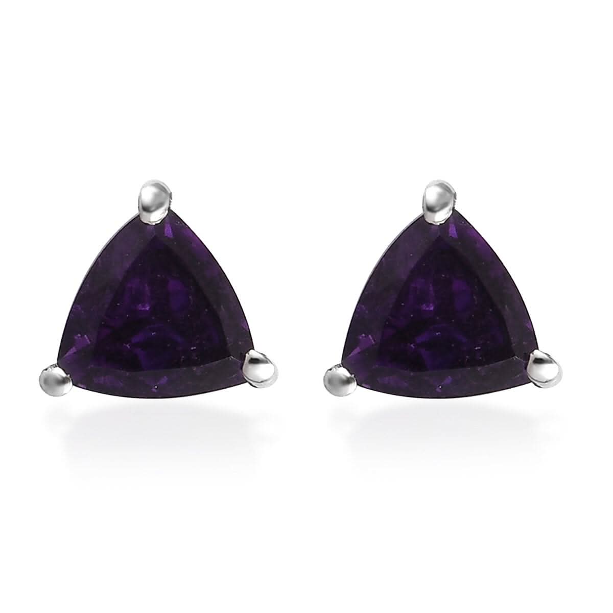 African Amethyst Solitaire Stud Earrings in Stainless Steel 1.00 ctw