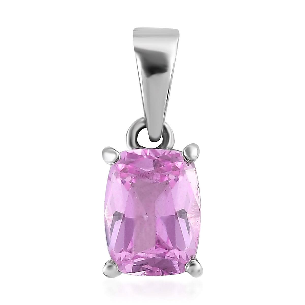 Lab Created Pink Sapphire Solitaire Pendant in Stainless Steel 1.85 ctw