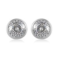 One Time Only 100 Facet Moissanite (Rnd 6.5mm) Solitaire Stud Earrings in Platinum Over Sterling Silver 1.90 ctw