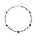 Lapis Lazuli, Blue Austrian Crystal Paper Clip Station Necklace (20-22 Inches) in Silvertone 18.00 ctw - Sticky add to cart bar