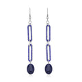 Lapis Lazuli and Blue Austrian Crystal Paper Clip Chain Dangle Earrings in Silvertone 5.00 ctw - Sticky add to cart bar