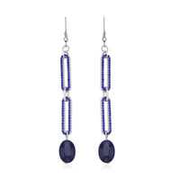 Lapis Lazuli and Blue Austrian Crystal Paper Clip Chain Dangle Earrings in Silvertone 5.00 ctw