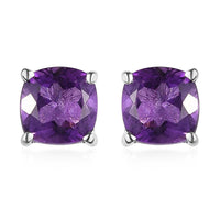 Amethyst Solitaire Stud Earrings in Sterling Silver 1.00 ctw