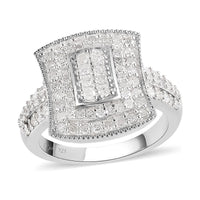 TLV Blue Diamond (IR), Diamond Cluster Ring in Platinum Over Sterling Silver (Size 8.0) 1.00 ctw