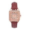 Strada White Austrian Crystal Japanese Movement Watch in Rosetone with Maroon Faux Leather Strap (29.64 mm) (6.50-8.25 Inches) - Sticky add to cart bar