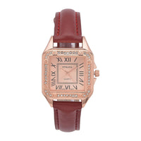 Strada White Austrian Crystal Japanese Movement Watch in Rosetone with Maroon Faux Leather Strap (29.64 mm) (6.50-8.25 Inches)