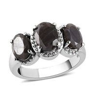 Natural Silver Sapphire 3 Stone Ring Stainless in Steel 3.75 ctw