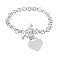 Toggle Heart Charm Bracelet in Silvertone (7.50 In)