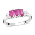 Premium Montepuez Ruby and Diamond 3 Stone Ring in Platinum Over Sterling Silver 1.10 ctw - Sticky add to cart bar