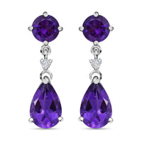 Doorbuster Amethyst and Natural White Zircon Earrings in Platinum Over Sterling Silver 8.15 ctw