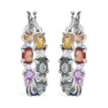 Multi Sapphire and White Zircon Hoop Earrings in Platinum Over Sterling Silver 4.00 ctw - Sticky add to cart bar