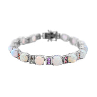 Doorbuster Premium Ethiopian Welo Opal, Multi Sapphire Bracelet in Platinum Over Sterling Silver (6.50 In) 12.75 Grams 16.90 ctw