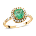 Certified LUXORO 14K Yellow Gold AAA Boyaca Colombian Emerald and G-H I2 Diamond Halo Ring 2.55 Grams 1.65 ctw - Sticky add to cart bar