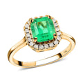 Certified LUXORO 14K Yellow Gold AAA Boyaca Colombian Emerald and G-H I2 Diamond Halo Ring 2.85 Grams 1.50 ctw - Sticky add to cart bar