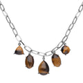 South African Yellow Tiger's Eye Five Stone Pendant Necklace 19.5-21.5 Inches in Silvertone and Stainless Steel 66.00 ctw - Sticky add to cart bar