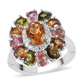 Multi-Tourmaline and Natural White Zircon Floral Ring in Platinum Over Sterling Silver (Size 10.0) 2.90 ctw - Sticky add to cart bar