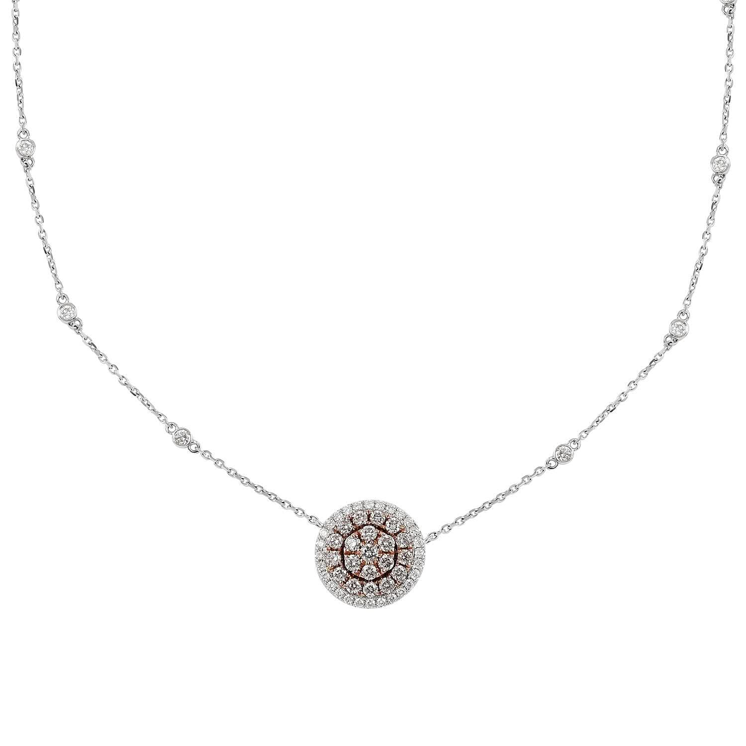 14K White and Rose Gold Natural Pink and White Diamond Necklace 18 Inches 4.60 Grams 0.90 ctw