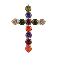 Simulated Multi Color Diamond 4.65 ctw Cross Pendant in Sterling Silver