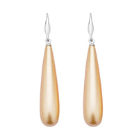 Golden Shell Pearl Drop Earrings in Rhodium Over Sterling Silver