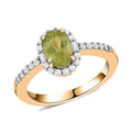 Premium Sava Sphene, Natural White Zircon Halo Ring in Vermeil YG Over Sterling Silver (Size 6.0) 1.25 ctw - Sticky add to cart bar