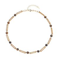 Doorbuster South African Yellow Tiger's Eye, Champagne Austrian Crystal Paper Clip Necklace (20-22 Inches) in Goldtone 50.00 ctw