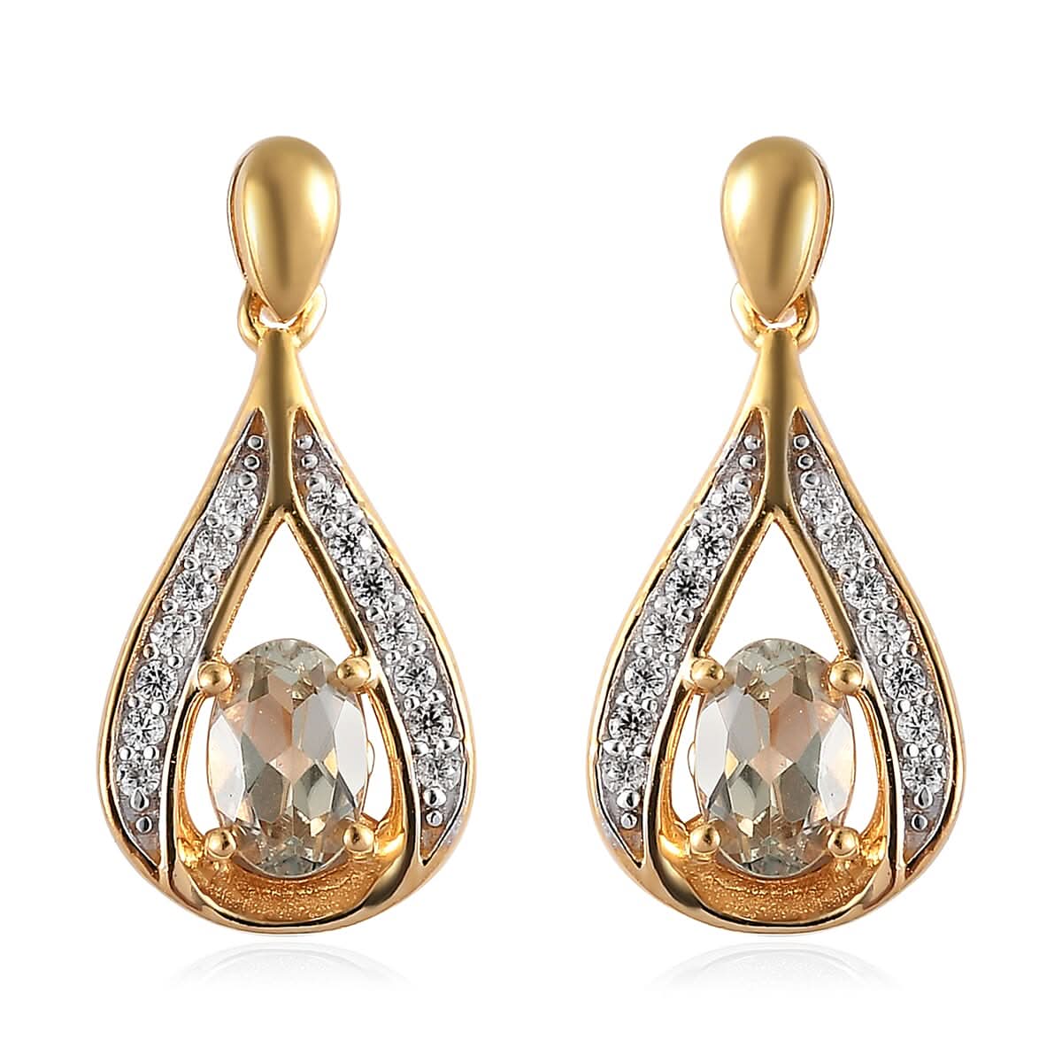 AAA Turkizite and Natural White Zircon Dangling Earrings in Vermeil Yellow Gold Over Sterling Silver 1.25 ctw