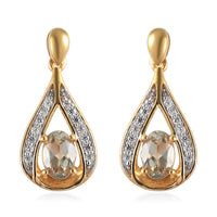 AAA Turkizite and Natural White Zircon Dangling Earrings in Vermeil Yellow Gold Over Sterling Silver 1.25 ctw