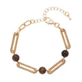 Doorbuster South African Yellow Tiger's Eye and Champagne Austrian Crystal Paper Clip Bracelet in Goldtone (7.50-9.50In) 10.00 ctw - Sticky add to cart bar